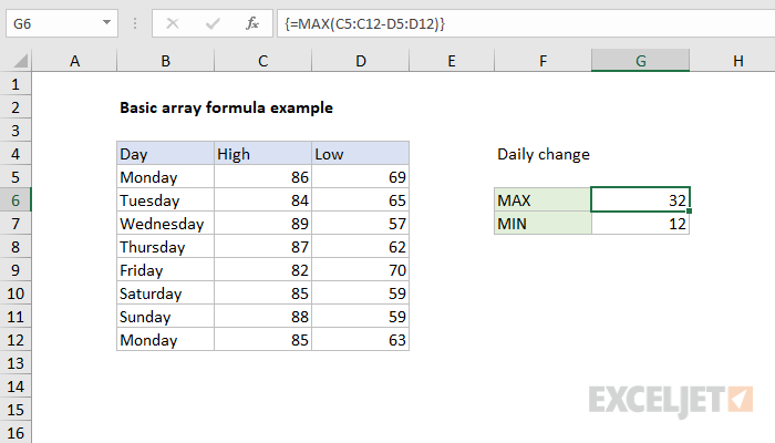 Basic Array Formula Example Excel Formula Exceljet 7426